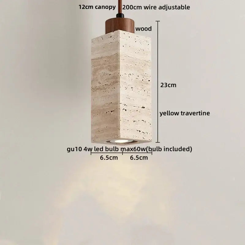 Nordic yellow travertine stone and wood pendant light dining room