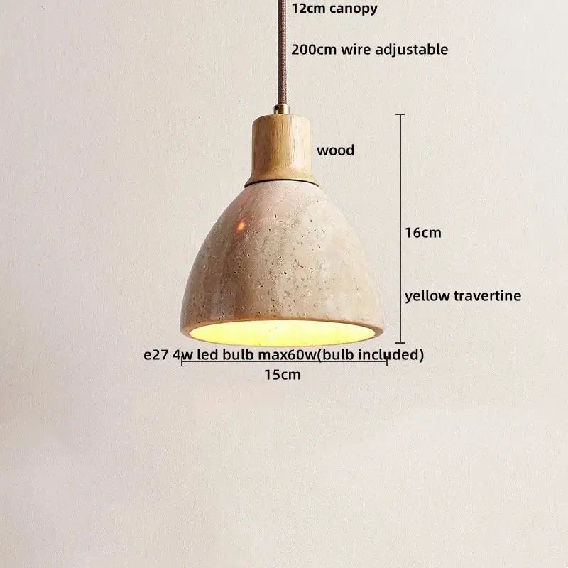 Nordic yellow travertine stone and wood pendant light dining room