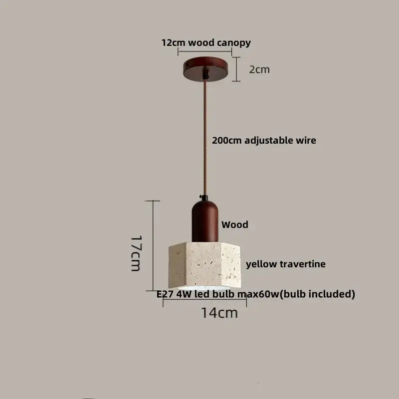 Nordic yellow travertine stone and wood pendant light dining room