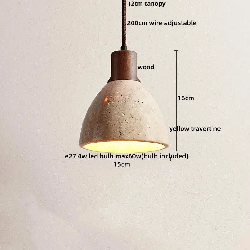 Nordic yellow travertine stone and wood pendant light dining room