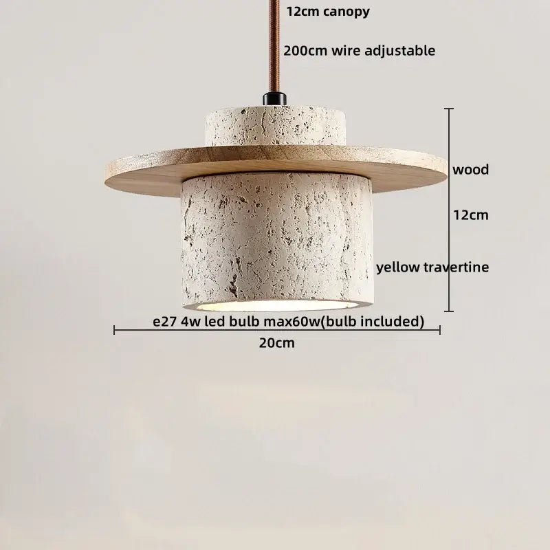 Nordic yellow travertine stone and wood pendant light dining room