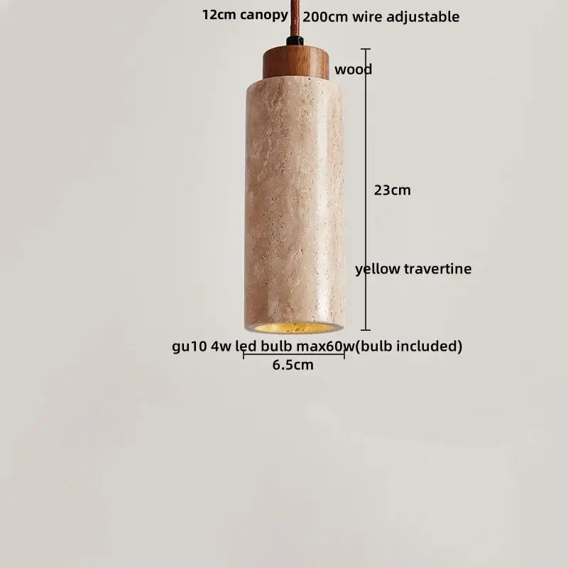 Nordic yellow travertine stone and wood pendant light dining room