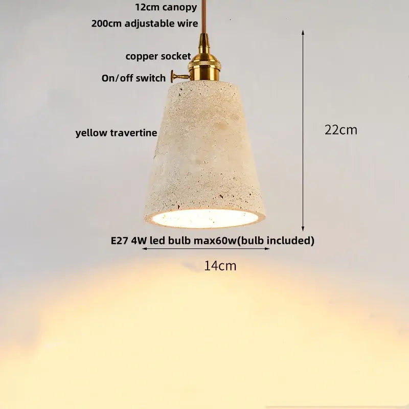 Nordic yellow travertine stone and wood pendant light dining room
