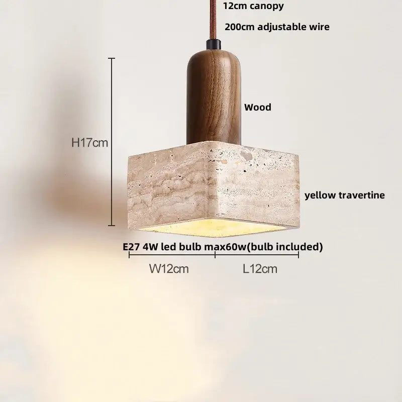 Nordic yellow travertine stone and wood pendant light dining room