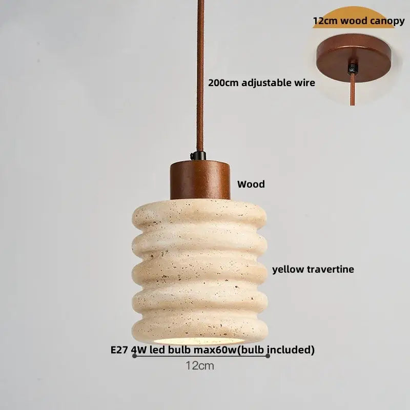 Minimalist off-white concrete and wood led pendant lamp dining room