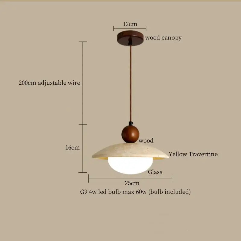 Yellow travertine wood led pendant lamp dining room minimalist light