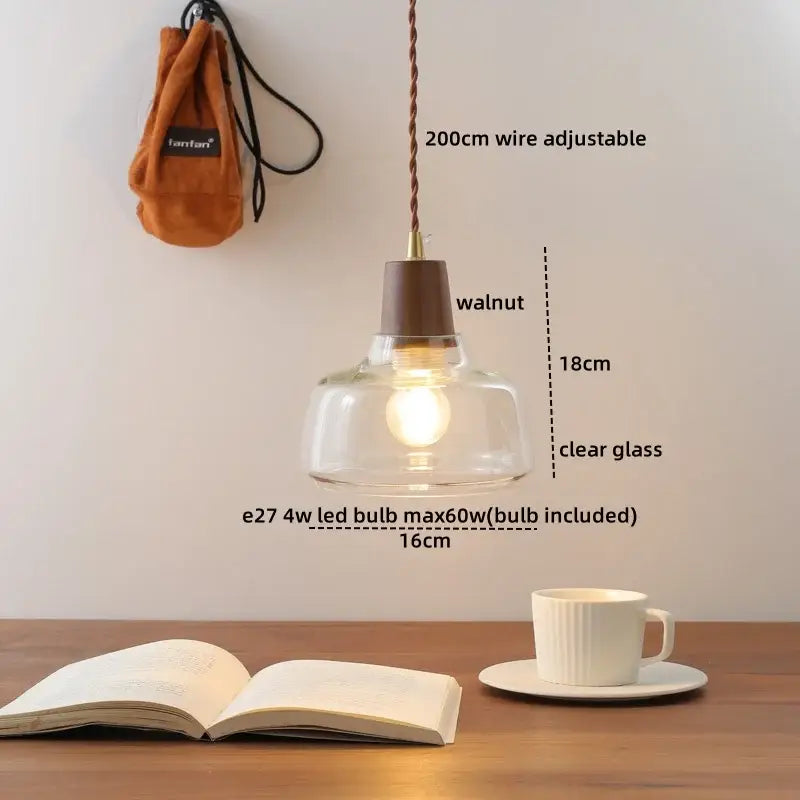 Modern walnut & glass decorbites led pendant lamp kitchen lighting