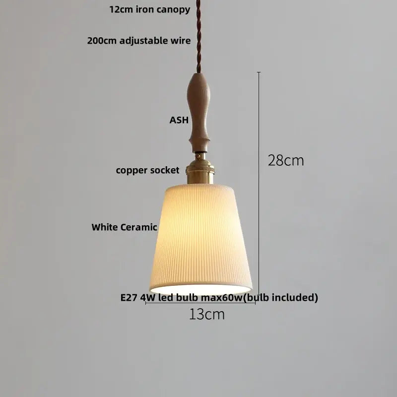 Japanese ribbed white ceramic led pendant light dining room ash wood