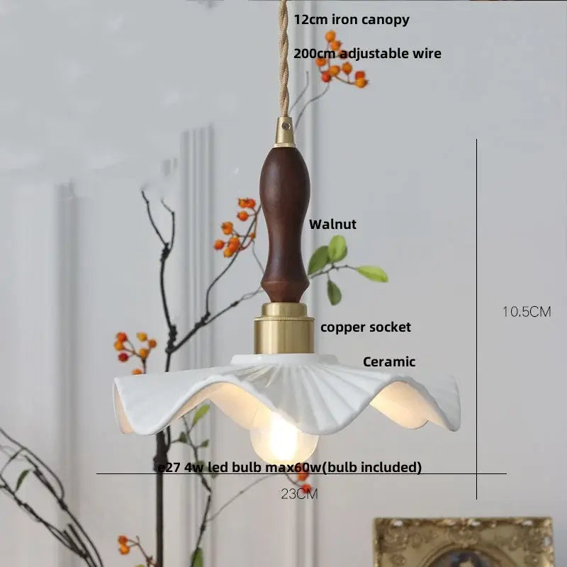 Japanese ribbed white ceramic led pendant light dining room ash wood