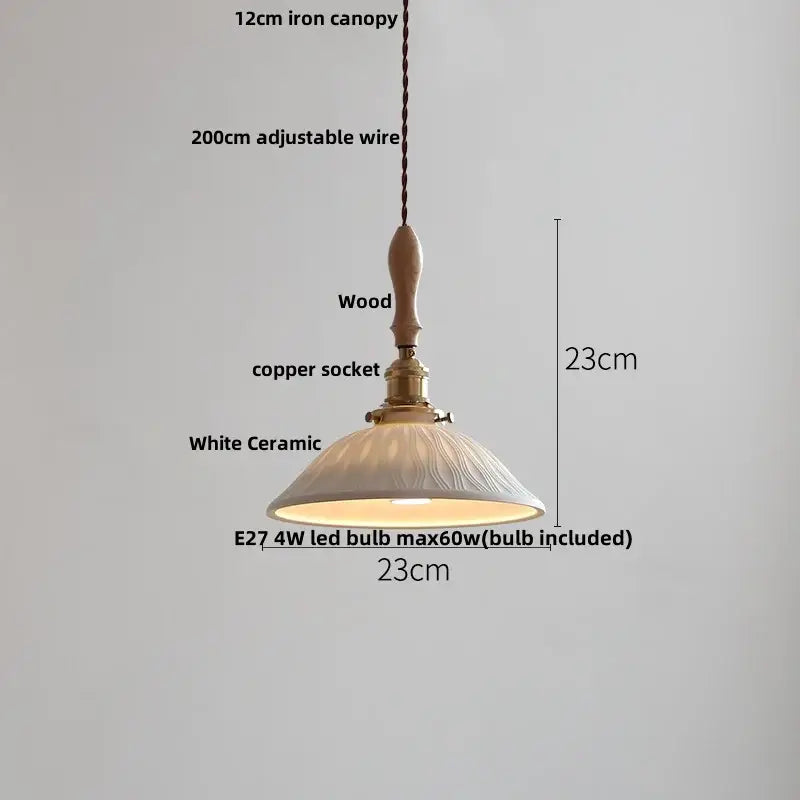 Japanese ribbed white ceramic led pendant light dining room ash wood