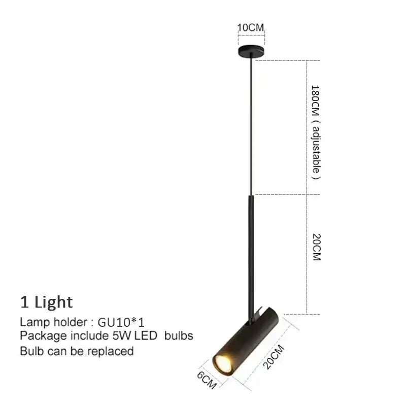 Modern black cylindrical led pendant light bedroom spotlight