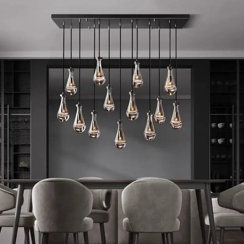 Modern black rectangular led pendant light chandeliers living room