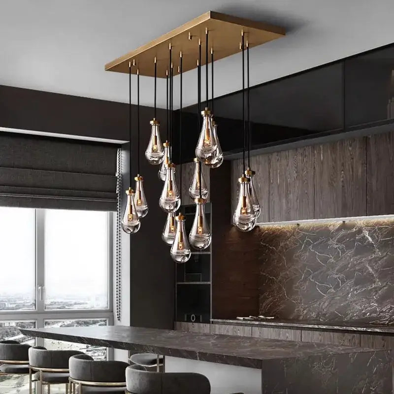 Modern black rectangular led pendant light chandeliers living room