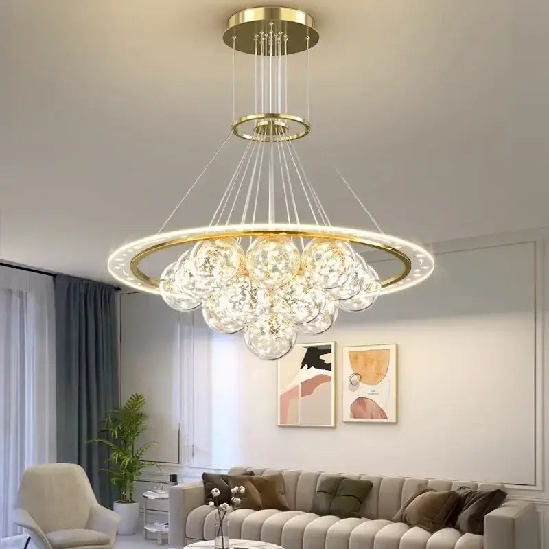 Modern gold glass sphere led pendant light chandeliers dining room