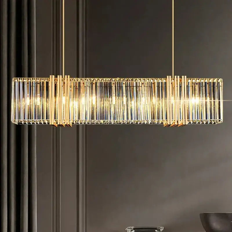 Modern gold crystal rectangular led pendant light dining room