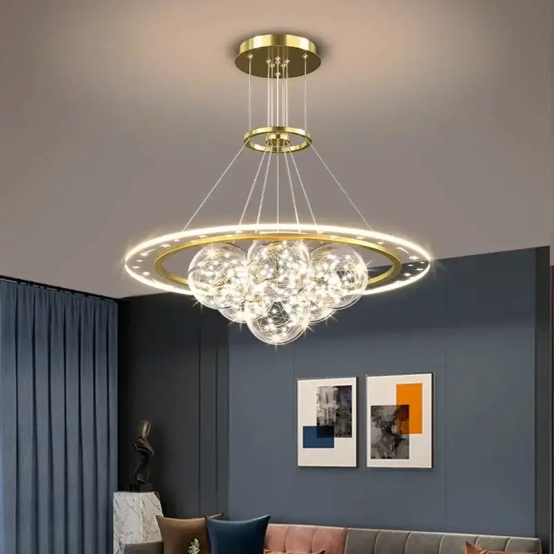 Modern gold glass sphere led pendant light chandeliers dining room