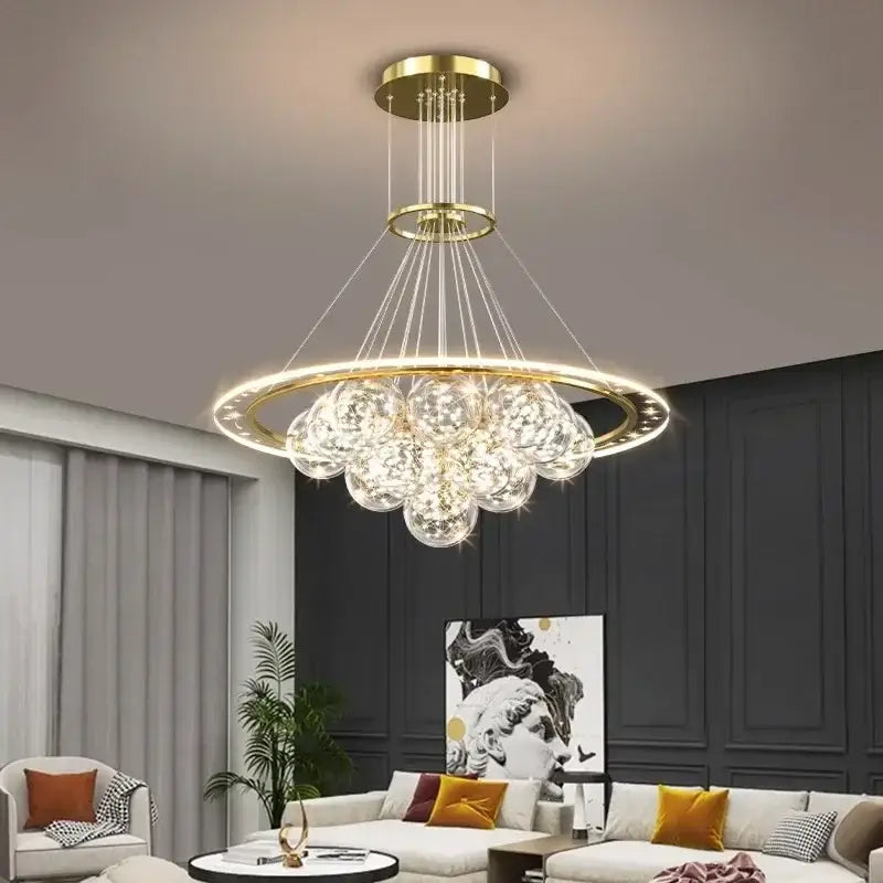 Modern gold glass sphere led pendant light chandeliers dining room