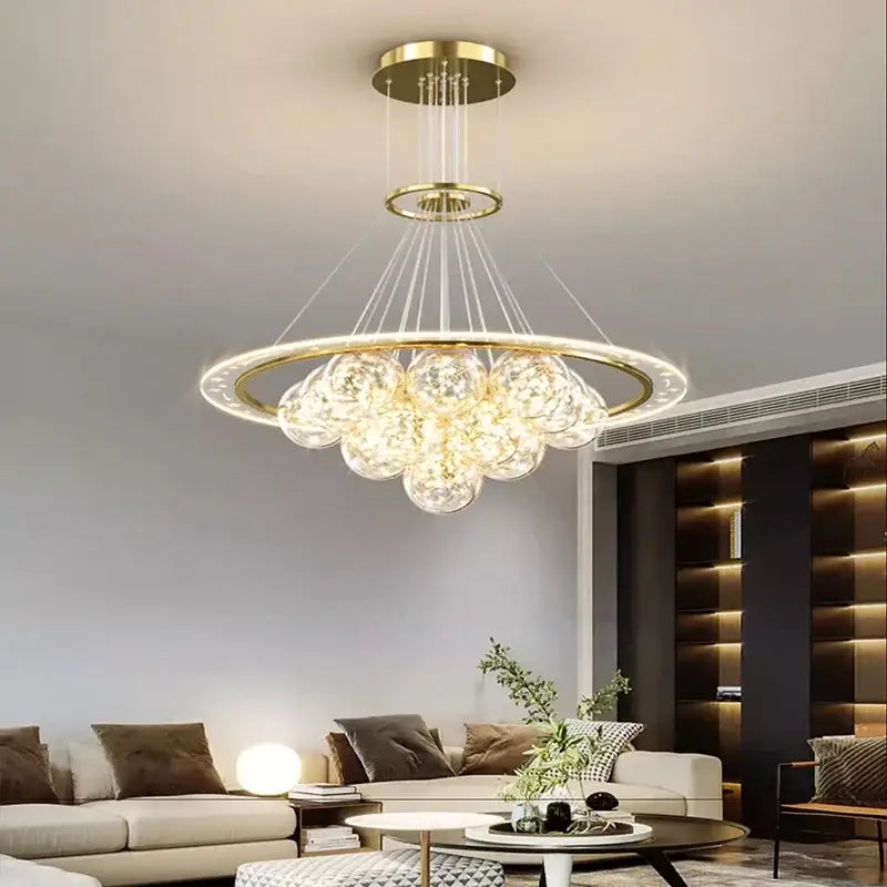 Modern gold glass sphere led pendant light chandeliers dining room