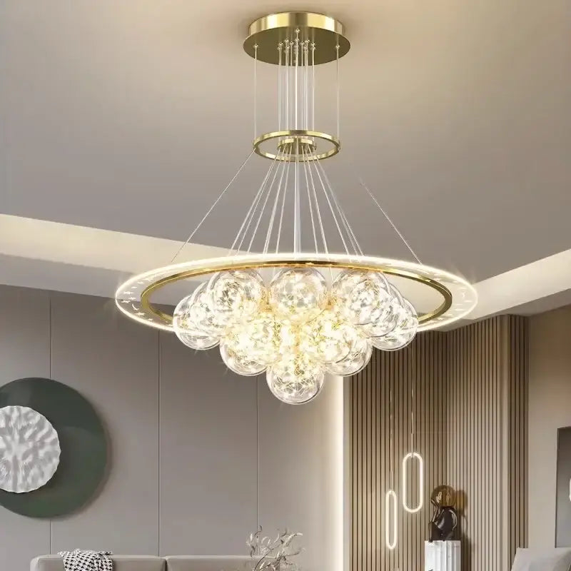 Modern gold glass sphere led pendant light chandeliers dining room