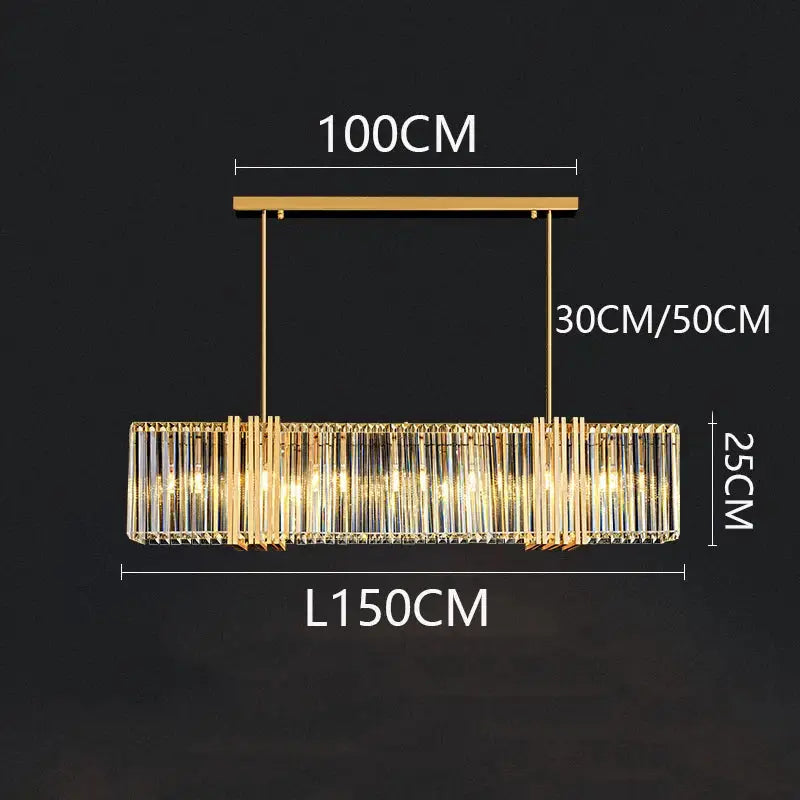 Modern gold crystal rectangular led pendant light dining room