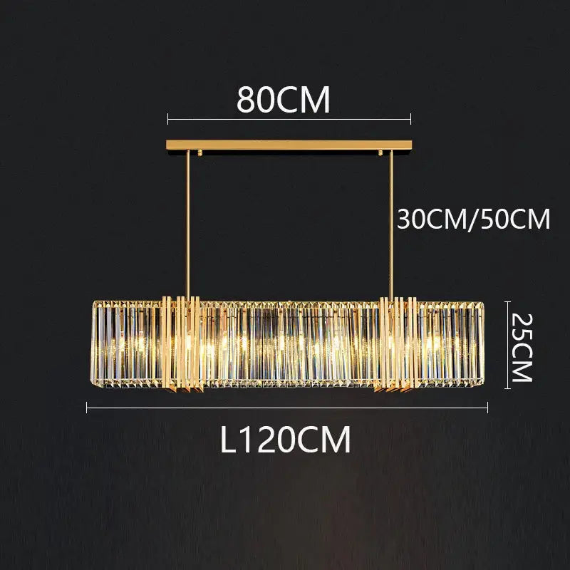 Modern gold crystal rectangular led pendant light dining room