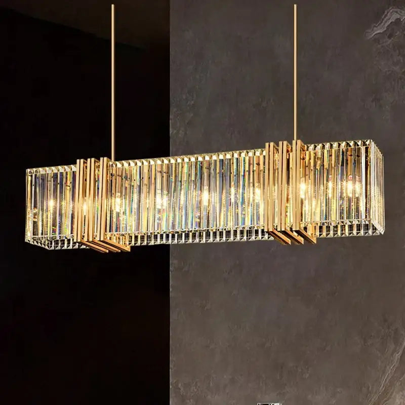 Modern gold crystal rectangular led pendant light dining room