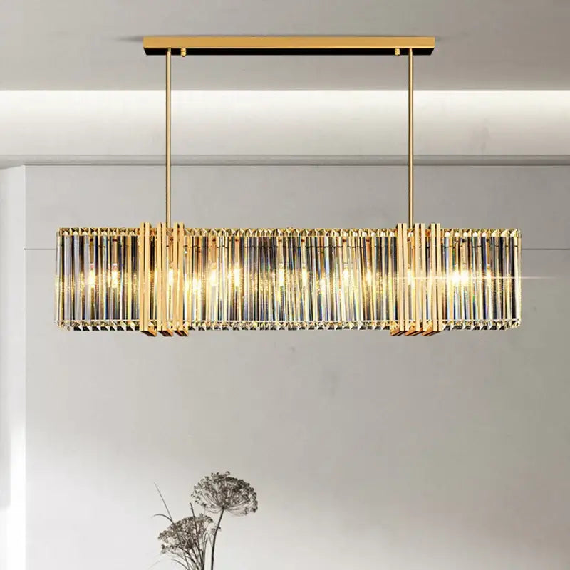 Modern gold crystal rectangular led pendant light dining room