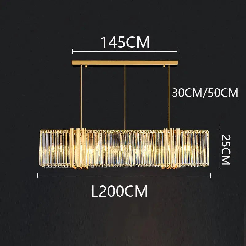 Modern gold crystal rectangular led pendant light dining room