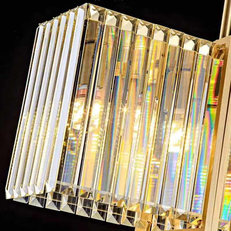Modern gold crystal rectangular led pendant light dining room