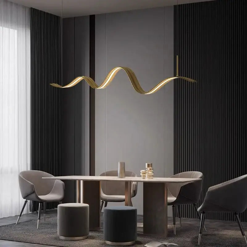Modern golden wave led pendant light for dining room decor