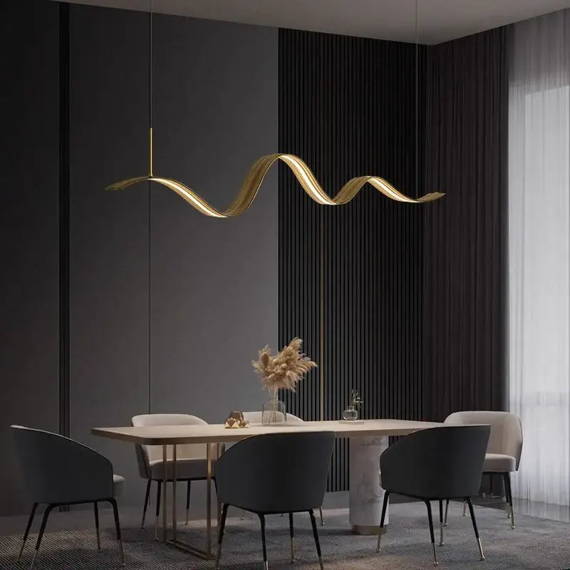 Modern golden wave led pendant light for dining room decor