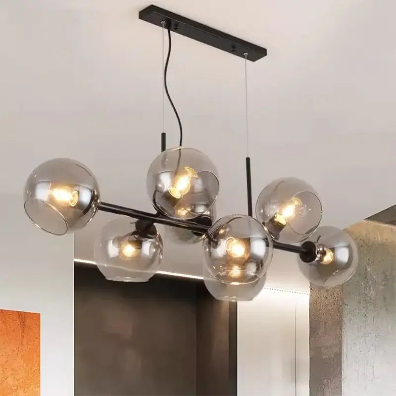 Modern black glass globe led pendant light chandelier dining room