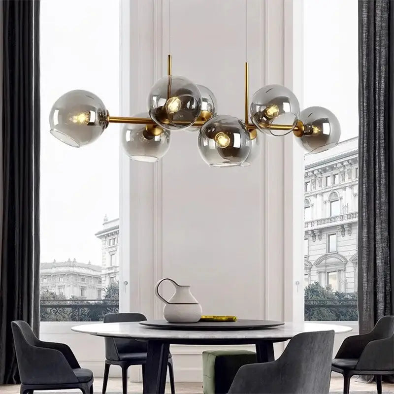 Modern black glass globe led pendant light chandelier dining room
