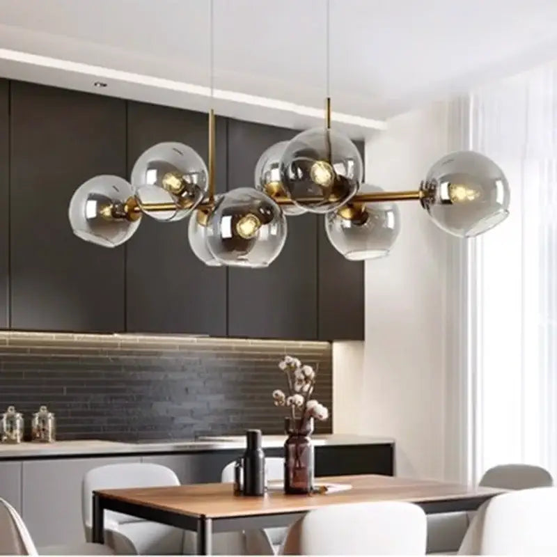 Modern black glass globe led pendant light chandelier dining room