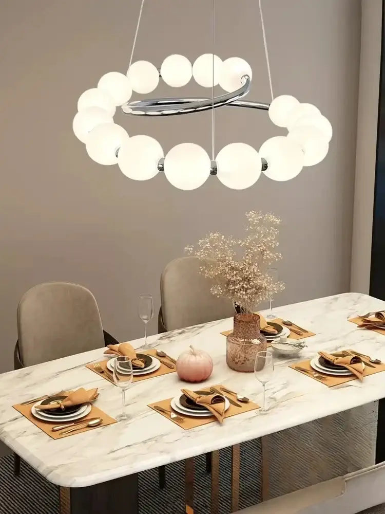 Modern chrome spherical pendant light chandeliers for dining room