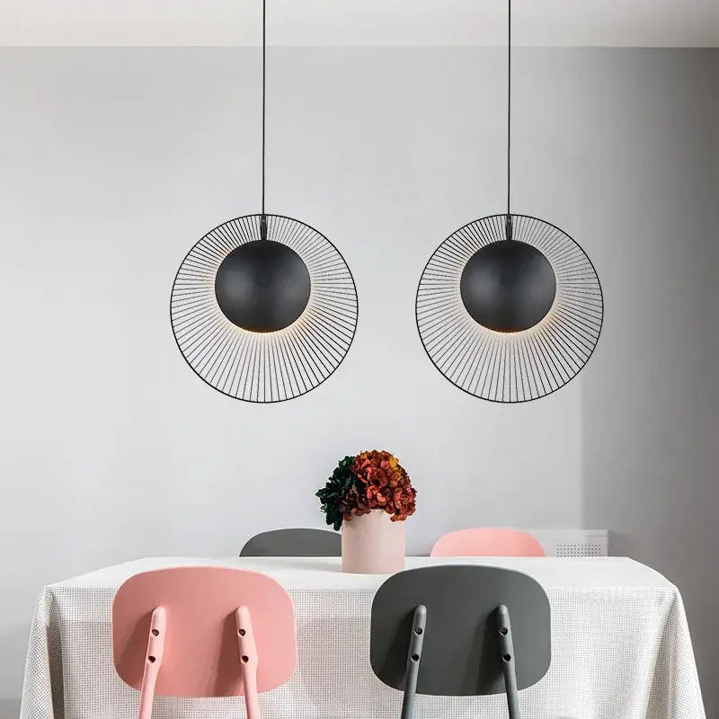 Modern black radial wireframe led pendant light bedroom decor