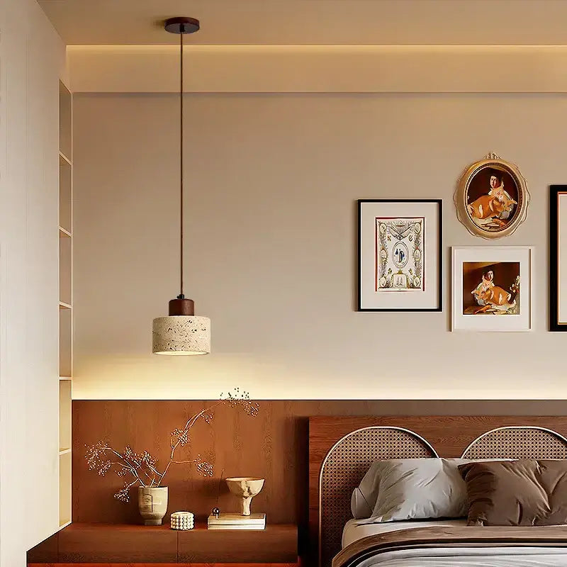 Minimalist beige & brown concrete pendant light fixture kitchen