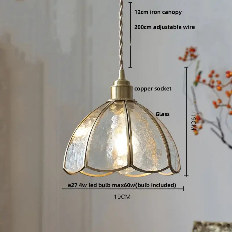 Vintage brass and textured glass pendant light fixture dining room