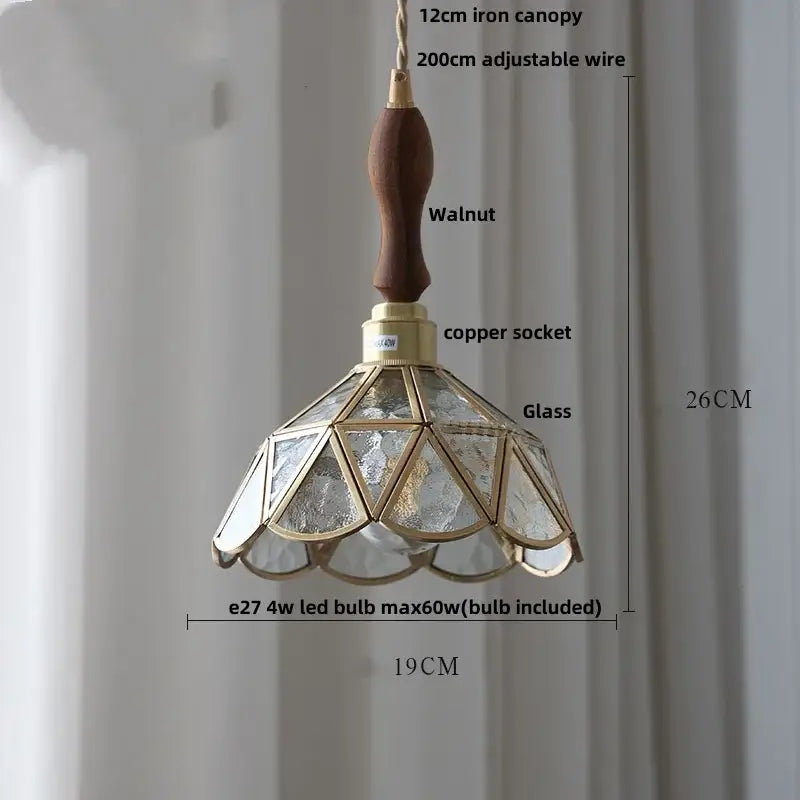 Vintage brass and textured glass pendant light fixture dining room