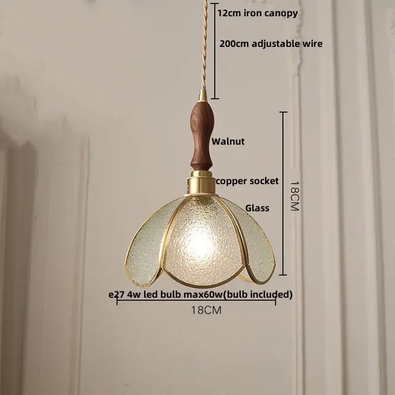 Vintage brass and textured glass pendant light fixture dining room