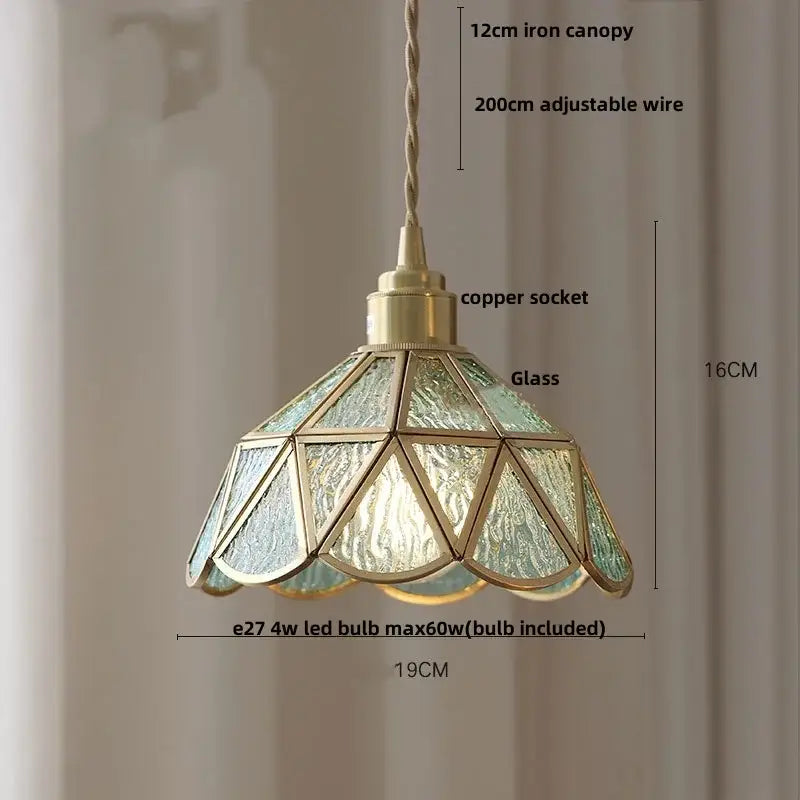 Vintage brass and textured glass pendant light fixture dining room