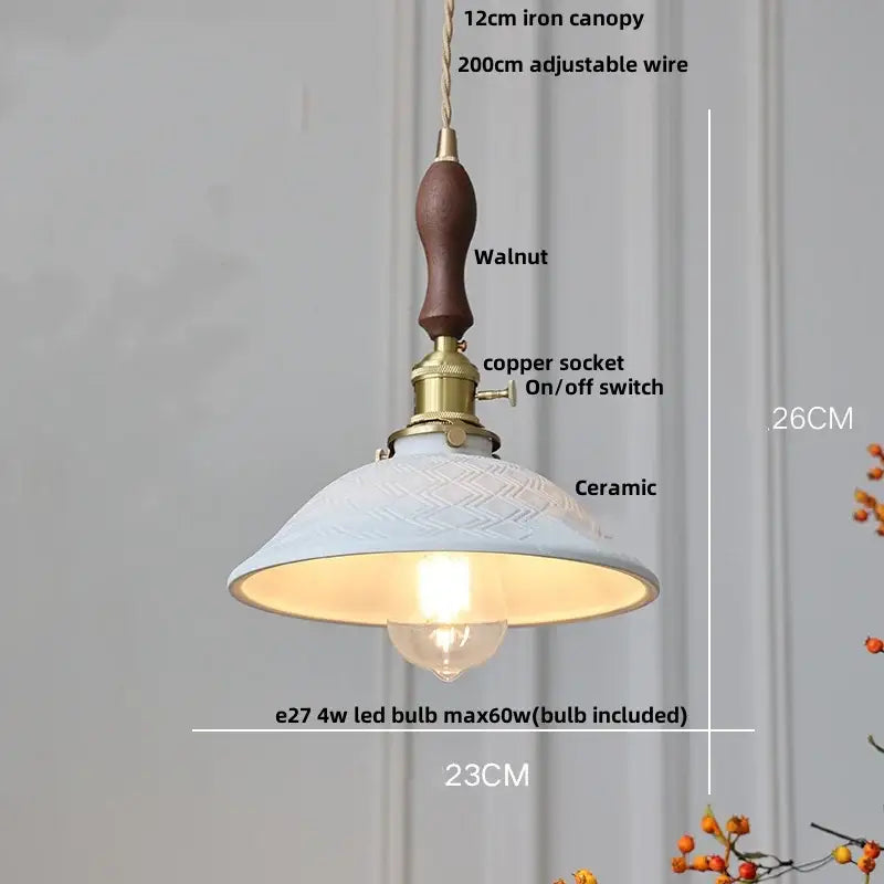 Modern white ceramic and walnut led pendant light dining room