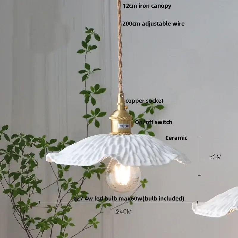 Modern white ceramic and walnut led pendant light dining room