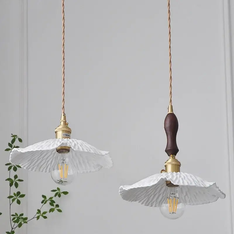 Modern white ceramic and walnut led pendant light dining room