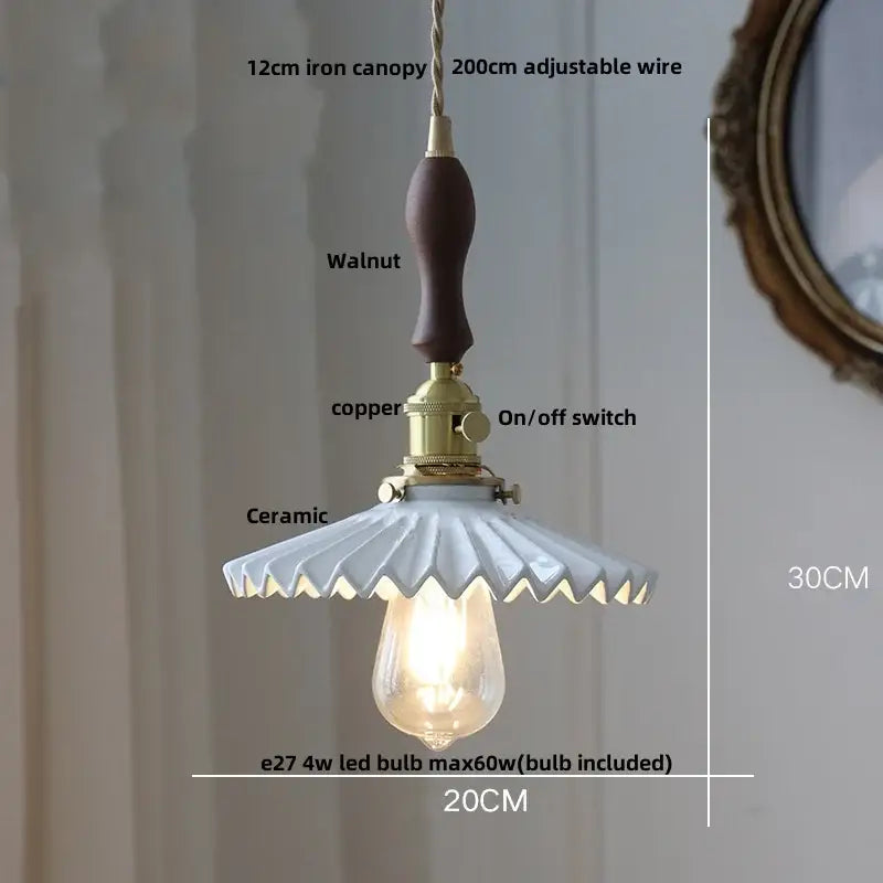 Modern white ceramic and walnut led pendant light dining room