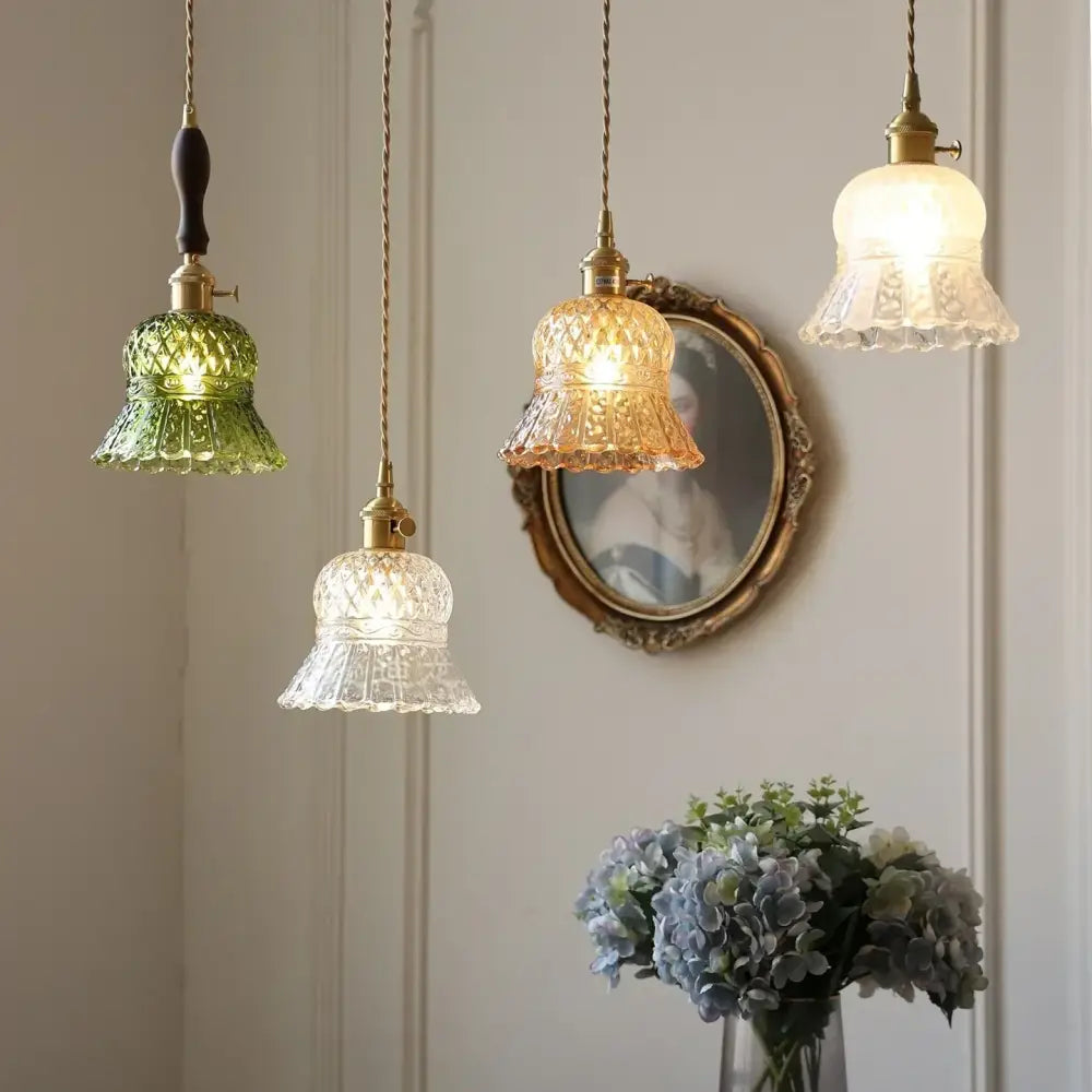 Vintage green glass & brass led pendant light – dining room