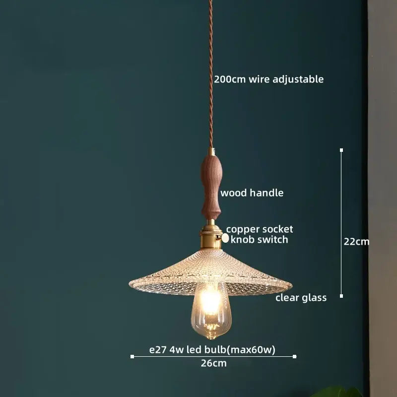 Modern patterned glass led pendant light kitchen wood and brass