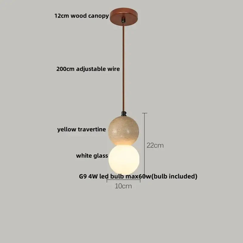 Yellow travertine and copper led pendant light kitchen hanging lamp
