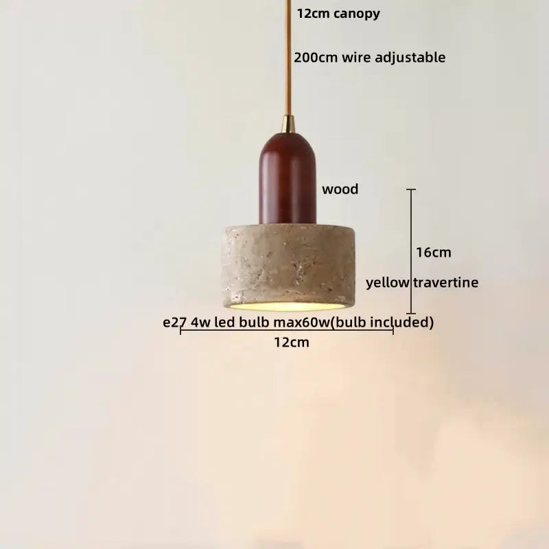 Yellow travertine and copper led pendant light kitchen hanging lamp