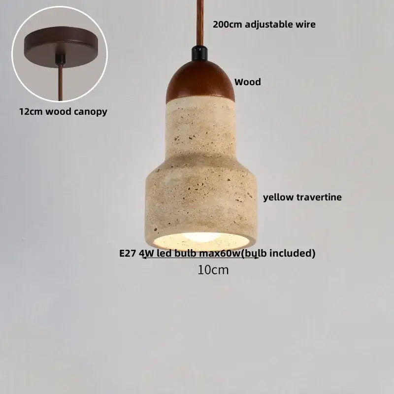 Yellow travertine and copper led pendant light kitchen hanging lamp